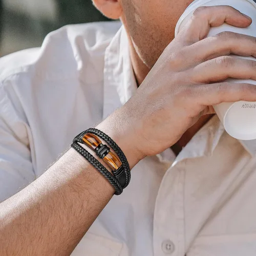 Miniatura 2 de JoycuFF Pulseras de cuero trenzado marrón para hombre, regalos para papá, novio, marido, hijo, nieto, hermano, para siempre, para el día del padre
