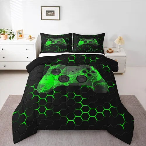 Miniatura 18 de Edredón de videojuegos para niños y adolescentes, juego de ropa de cama individual, juego de edredón para niños y jugadores, decoración del hogar