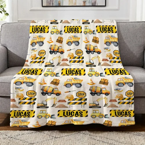 Miniatura 40 de Manta de Bebé Personalizada Camiones de Construcción Personalizados Camión Volquete Mantas con Nombre para Niños, Niñas y Pequeños Manta Suave