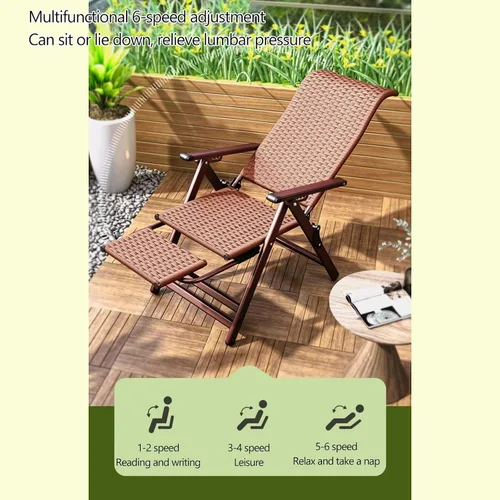 Miniatura 7 de Silla plegable de ratán, reclinable plegable con reposapiés telescópico, sillas de césped ajustables para comedor, fiesta, boda, jardín (negro)