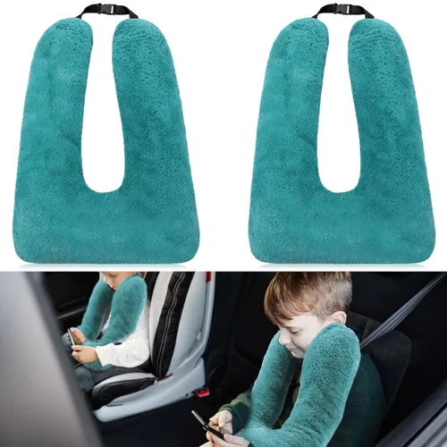 Miniatura 9 de Hoteam 2 almohadas de viaje para automóvil para dormir en forma de U para el asiento trasero, adultos y niños, soporte para cabeza y cuerpo, Gris
