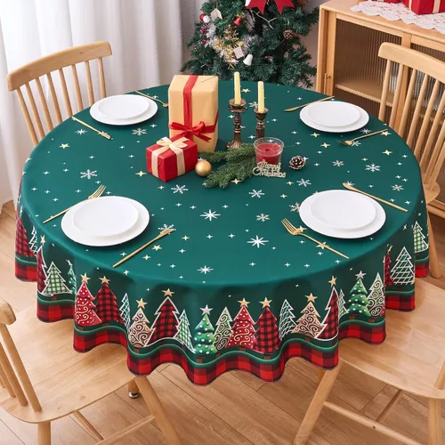 Miniatura 11 de Mantel Redondo Rosa de 60 Pulgadas Mantel a Cuadros Gingham - Cubierta de Mesa de Poliéster Rosa y Blanco a Cuadros Plaid Reutilizable Resistente al