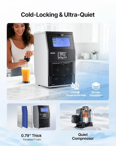 Miniatura 5 de VEVOR Máquina comercial para hacer hielo, 80 libras/24 horas con almacenamiento de 12 libras, 32 cubos por ciclo, máquina de hielo independiente