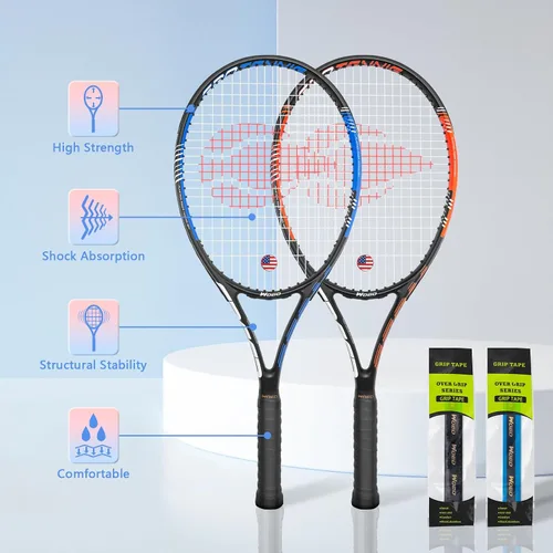 Miniatura 2 de Raqueta de tenis para 2 jugadores adultos, perfecta para principiantes y jugadores profesionales, raqueta de tenis de velocidad de 27", incluye