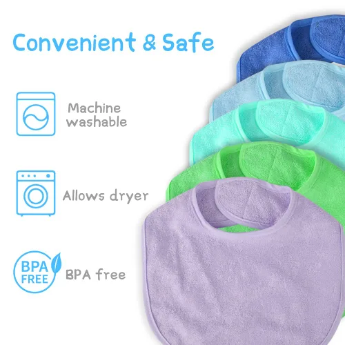 Miniatura 4 de Vicloon Baberos para bebé, juego de 8 baberos de rizo para niñas y niños, baberos de algodón de rizo de protección impermeable, juego suave y Azul