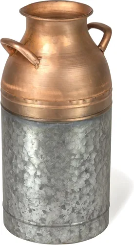 Red Co. Jarrón decorativo grande de metal galvanizado y cobre de 16 pulgadas de alto con asas, color gris desgastado/oro rosa