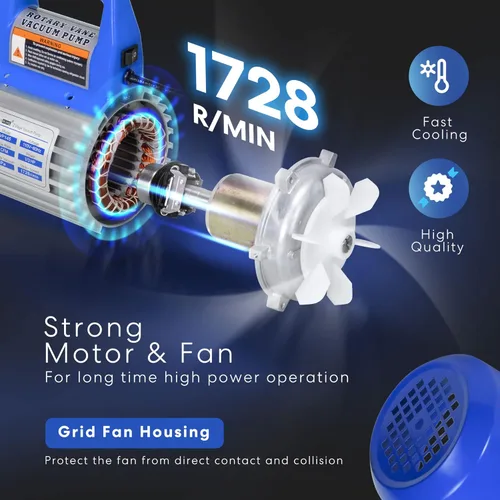 Miniatura 2 de VIVOHOME Bomba de vacío de aire de paleta rotativa de una sola etapa de 110V 1/3 HP 4.5 CFM con 110-120V AC 60Hz 3/4HP Máquina de recuperación