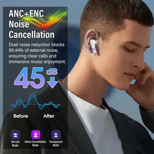 Miniatura 3 de Auriculares inalámbricos, auriculares Bluetooth 5.4 con pantalla táctil multifunción y 5 modos de ecualización, auriculares de 48H con graves