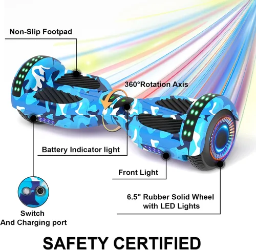 Miniatura 6 de Kids Scooter with Bluetooth Speaker & Corlorful LED Lights, Dual 250W Motor 7.5 Mph Speed, Gifts for All Ages Blanco