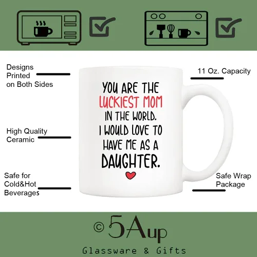 Miniatura 3 de 5Aup Divertidos Regalos De Día De La Madre Para Mamá, Taza De Café De Navidad Mamá, Eres La Mamá Más Afortunada Del Mundo Me Encantaría Tenerte Como