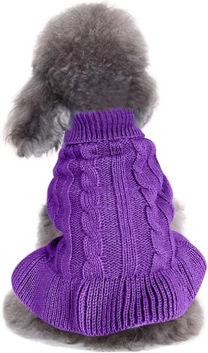 Miniatura 10 de Suéteres tejidos para perros pequeños, sudadera cálida para mascotas y gatos, ropa de invierno, suéter para gatitos y cachorros (Grande, azul claro)