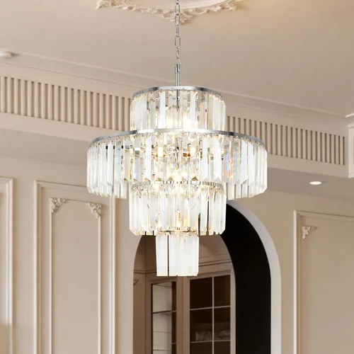 Miniatura 24 de Candelabro grande de cristal moderno y lujoso, lámpara colgante de gota de lluvia para comedor, dormitorio, sala de estar, marrón, 39 pulgadas