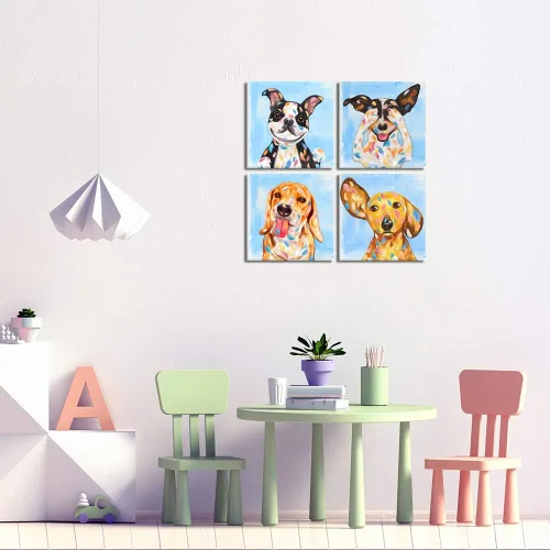 Miniatura 2 de KLVOS Obra de arte abstracta de cachorros, pintura de perros, imágenes divertidas de animales, decoración de pared, impresión en lienzo, galería