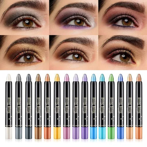 Juego de 15 colores de sombra de ojos con purpurina en barra, lápiz de sombra de ojos en crema de perlas brillantes, lápiz de sombra de ojos suave