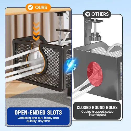Miniatura 6 de Organizador de cables, bandeja de gestión de cables debajo del escritorio de 25.2 pulgadas, organizador de cables con diseño de abrazadera sin