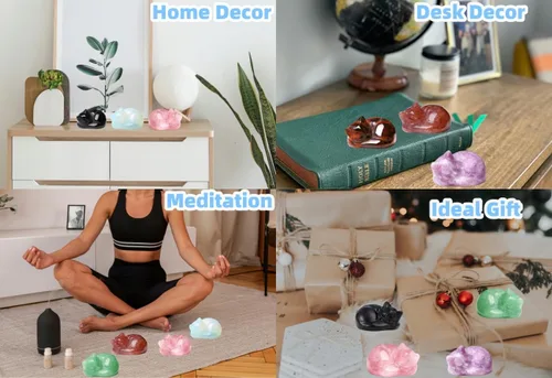 Miniatura 6 de QINJIEJIE Gato de Cristal de Obsidiana Negra de 2 Pulgadas, Piedras Preciosas de Gato Negro, Decoraciones de Estatua de Piedra Curativa, Lindas