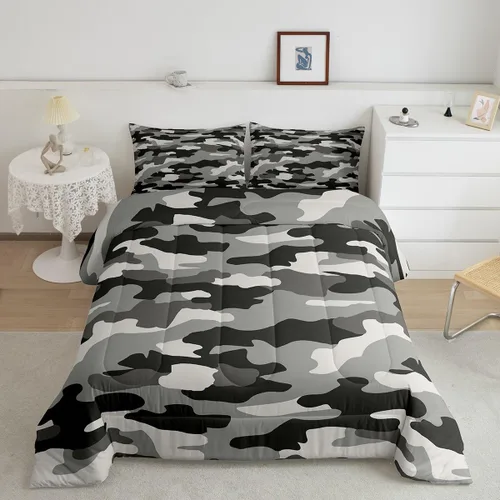 Miniatura 11 de Feelyou Juego de edredón de camuflaje naranja para niños, tamaño individual, juego de ropa de cama de camuflaje estilo militar para niños y niñas