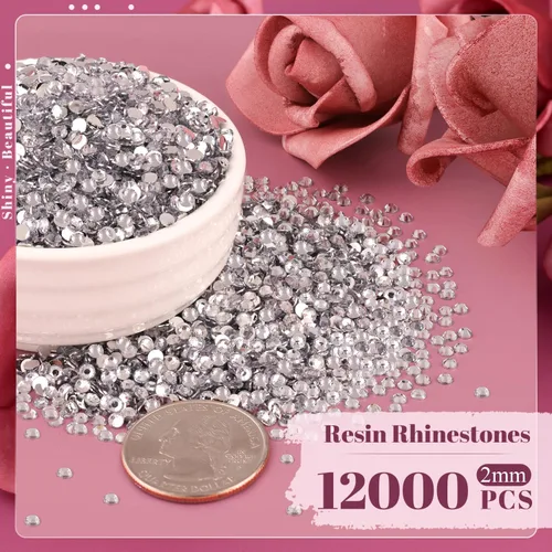 Miniatura 2 de 12000 diamantes de imitación de resina de 0.079 pulgadas a granel para manualidades (transparente), cristales deslumbrantes con parte trasera plana