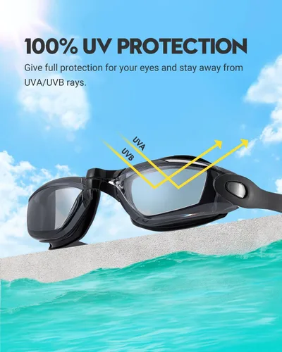 Miniatura 2 de Gafas de natación: paquete de 2 gafas de natación antivaho, sin fugas, protección UV, para adultos, hombres, mujeres, jóvenes negro y azul claro