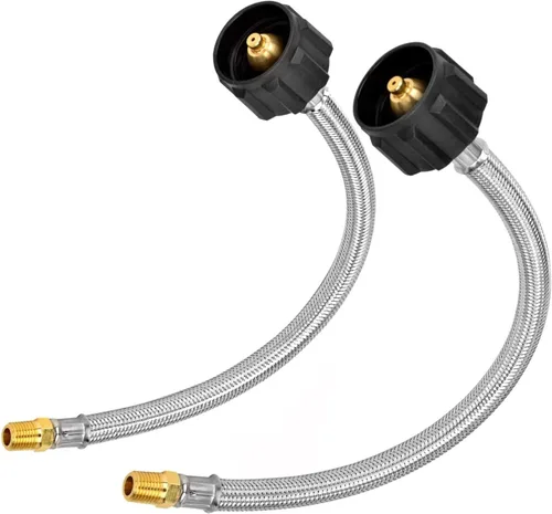 Flame King FK-SSPT-12INX2 - Adaptador NPT macho de 1/4 pulgadas (no destello), manguera trenzada de acero inoxidable, paquete de 2 para reguladores
