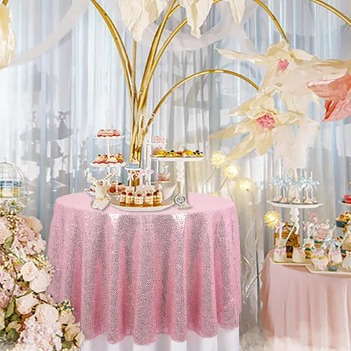 Miniatura 9 de DUOBAO Mantel Redondo Amarillo de 60 Pulgadas Mantel de Mesa con Lentejuelas Decoración de Cumpleaños Manteles con Lentejuelas Manteles de Mesa