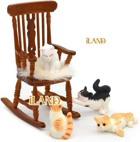 Miniatura 6 de iLAND Muebles vintage para casa de muñecas a escala 1/12, mecedora Brewster y cojín de terciopelo
