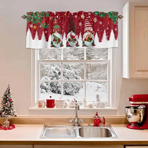 Miniatura 13 de Cortina de cenefas de granja para cocina, cafetería, moderna cenefa de ventana a cuadros rojos y blancos, cortinas cortas de 42 x 12 pulgadas
