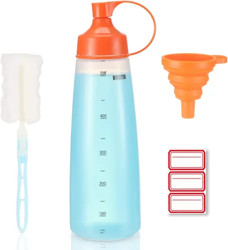 Miniatura 13 de Botellas de plástico para condimentos para salsas de boca ancha, dispensador de botellas para aderezo de ensalada, aceite de cocina, salsa