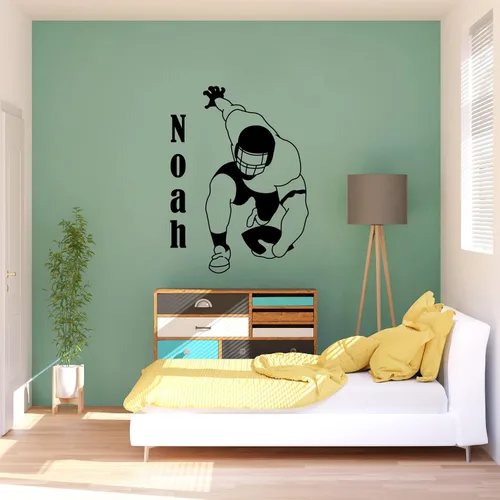 Nombre del jugador de fútbol, decoración de vinilo para el hogar con futbolista y pelota en acción, póster artístico deportivo de pared para