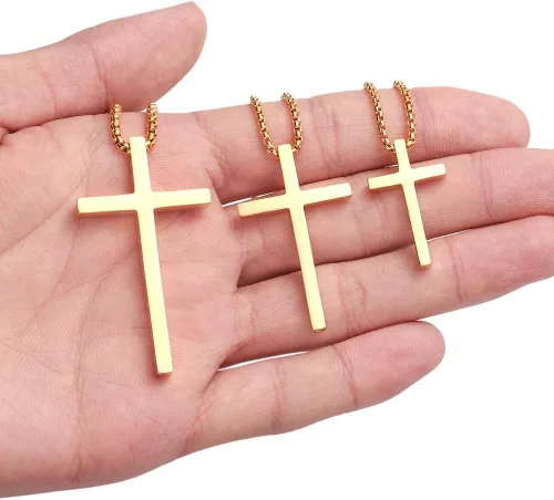 Miniatura 5 de M Mooham Collar con dije de cruz, acero inoxidable, para hombre, cadena de eslabones cuadrados de 16 a 30 pulgadas, plateado, negro, dorado