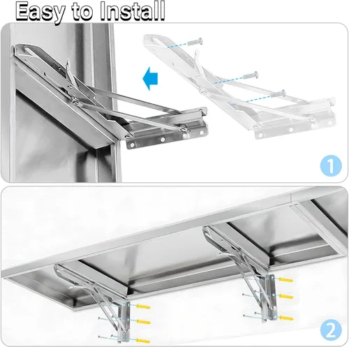 Miniatura 7 de Estante desplegable de 12 x 48 pulgadas, estilo empalmado, estante plegable de acero inoxidable de grado comercial, estantes de concesión plegables