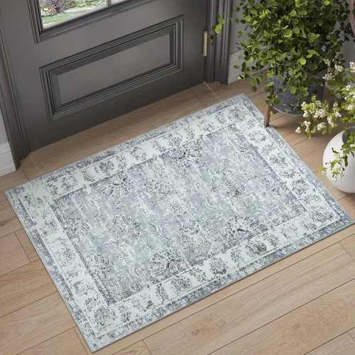 Miniatura 38 de Jinchan Fiora - Alfombra redonda de 8 pies, alfombras vintage con diseño floral envejecido, lavable a máquina, antideslizante, de pelo bajo, Azul