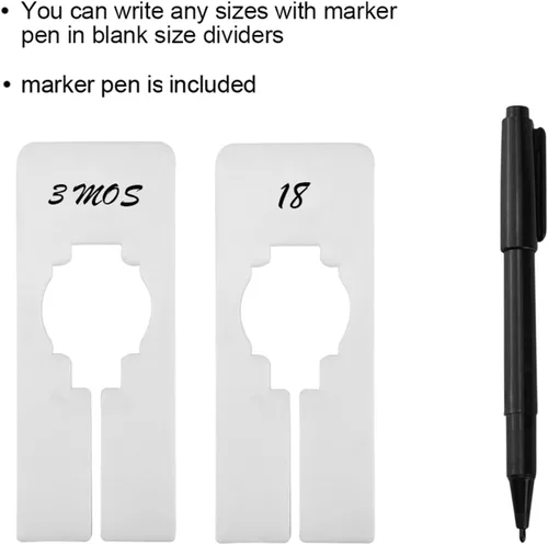 Miniatura 4 de Blulu Paquete de 50 divisores rectangulares para armario con rotulador, divisores blancos para colgar ropa, escribir y reutilizables para clasificar