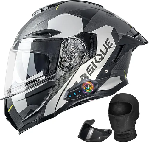 Miniatura 9 de Casco modular de motocicleta Bluetooth con doble visera antivaho multiventilación, diseño de cara completa, certificado ECE 22.06, forro extraíble G