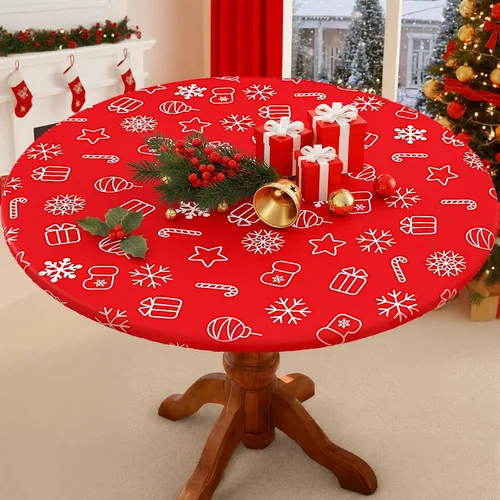 Miniatura 11 de Smiry Mantel Redondo de Spandex, Manteles Elásticos Ajustados Lavables para Mesas de 18"-24", Cubierta de Mesa de Pícnic Elástica Impermeable