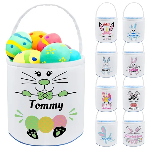 Miniatura 14 de Cesta de Pascua personalizada con nombre, bolsas de lona personalizadas para niños, cestas de Pascua para bebés, niños y niñas, color azul