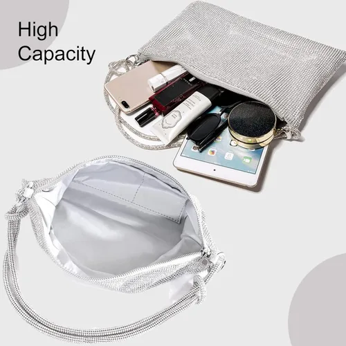 Miniatura 5 de TOPALL Bolso brillante con diamantes de imitación monederos plateados con diamantes para mujer para noche graduación bolsa de hobo Bling