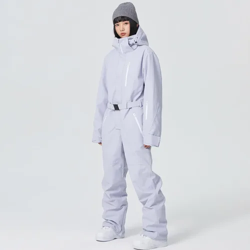 Miniatura 24 de ALSOGO Traje de esquí de una pieza para mujer, overol impermeable con aislamiento para nieve, con cinturón desmontable para deportes de nieve
