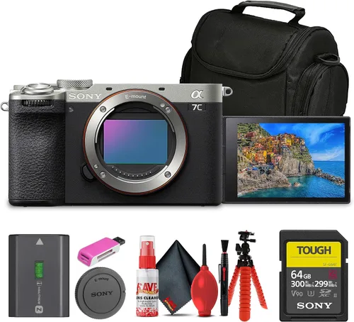 Sony Cámara Alpha 7C II sin espejo con lente intercambiable de marco completo (ILCE-7CM2/S) + tarjeta resistente SF-G de 64 GB + bolsa + lector de