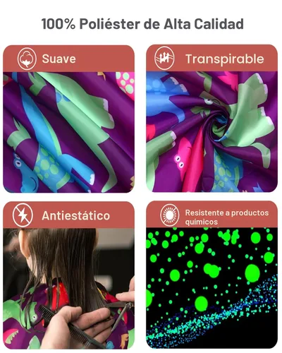 Miniatura 2 de Capa de peluquería para niños con cepillo quitapelusas para el cuello, capa profesional de salón para corte de cabello con cierre a presión