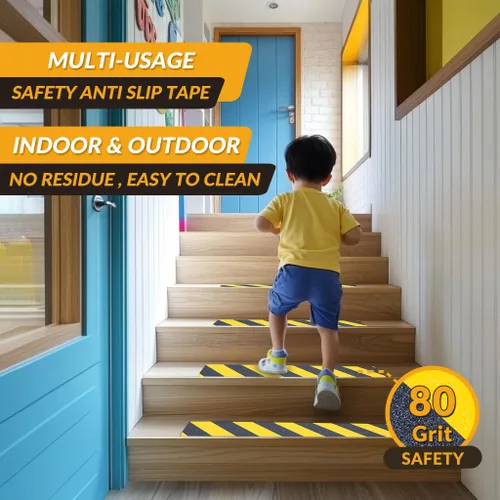 Miniatura 2 de LifeGrip - Peldaños de tracción antideslizantes (paquete de 10), 4 x 28 pulgadas, amarillo y negro, cinta de mejor agarre con textura