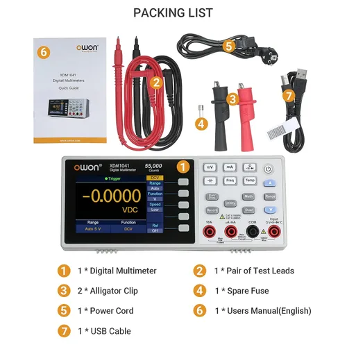 Miniatura 6 de OWON XDM1041 USB/RS232 Multímetro digital 55000 cuentas de alta precisión Medidor universal de temperatura de escritorio multímetros con pantalla