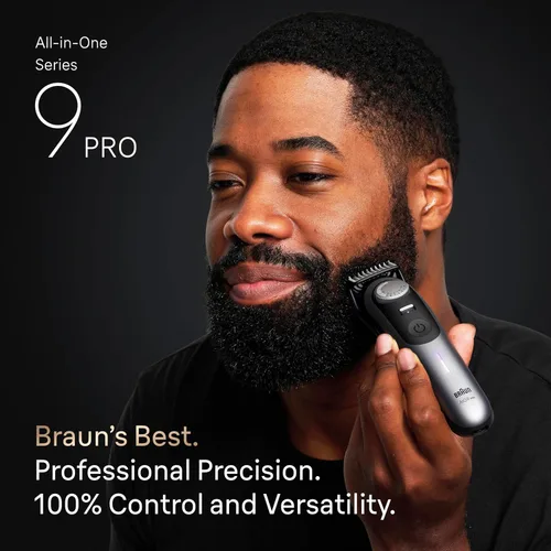 Miniatura 9 de Braun Cortadora eléctrica de barba todo en uno Series 9 PRO para hombre, cortadora de pelo, afeitadora y maquinilla de afeitar para cara, cabello