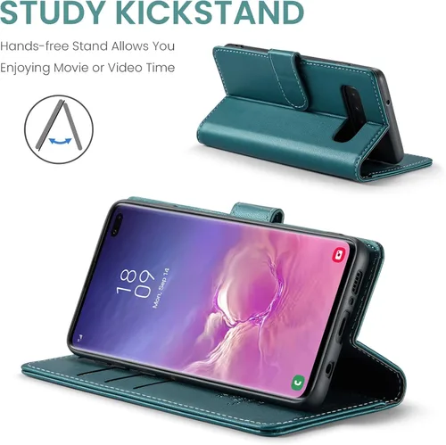 Miniatura 4 de FLIPALM Funda tipo cartera para Samsung Galaxy S10+/S10 Plus de 6.4 pulgadas, con bloqueo RFID, tarjetero y función atril de piel sintética, funda