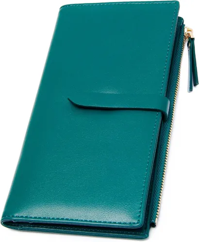 Miniatura 38 de Billeteras delgadas para mujer, tarjetero RFID plegable con bolsillo con cremallera, Mandala azul, Delgado