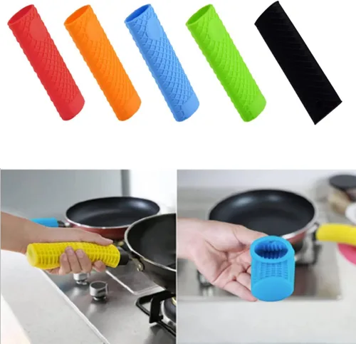 Miniatura 5 de Bettomshin 3 soportes de silicona para mango caliente, 6.102 in/6.1 pulgadas, funda antideslizante de silicona para ollas, resistente al calor, Negro