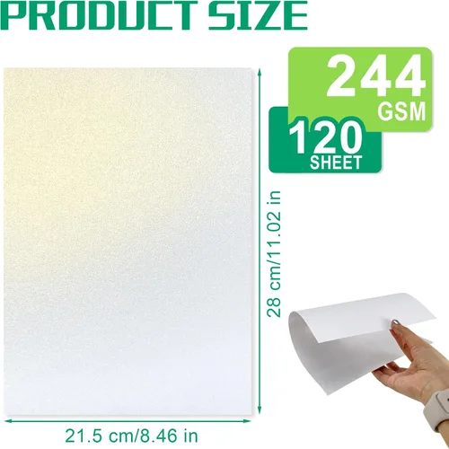 Miniatura 2 de Paquete de 120 cartulina blanca brillante dorada metálica de doble cara, 8.5 x 11 pulgadas, 244 GSM, apta para impresoras láser para bodas
