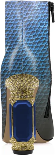 Miniatura 89 de FSJ Botas de tacón alto con punta puntiaguda para mujer, con tacón alto, con cremallera lateral brillante, estilo casual, para uso diario, zapatos