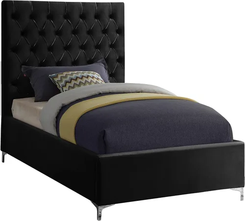 Miniatura 4 de Meridian Furniture Colección moderna Cruz Cama tapizada de terciopelo contemporánea con acolchonamiento de botones profundos y juegos completos