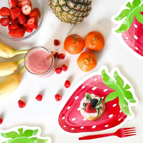 Miniatura 3 de Platos en forma de fresa, delicados y encantadores, decoraciones de fiesta de fresa adecuadas para fiestas, cumpleaños de bebé (24 juegos)